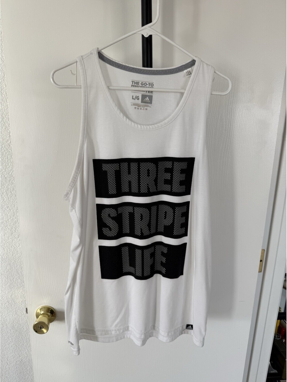 Adidas Three Stripe Life Tank Top Men’s Large White Black Performance Graphic
